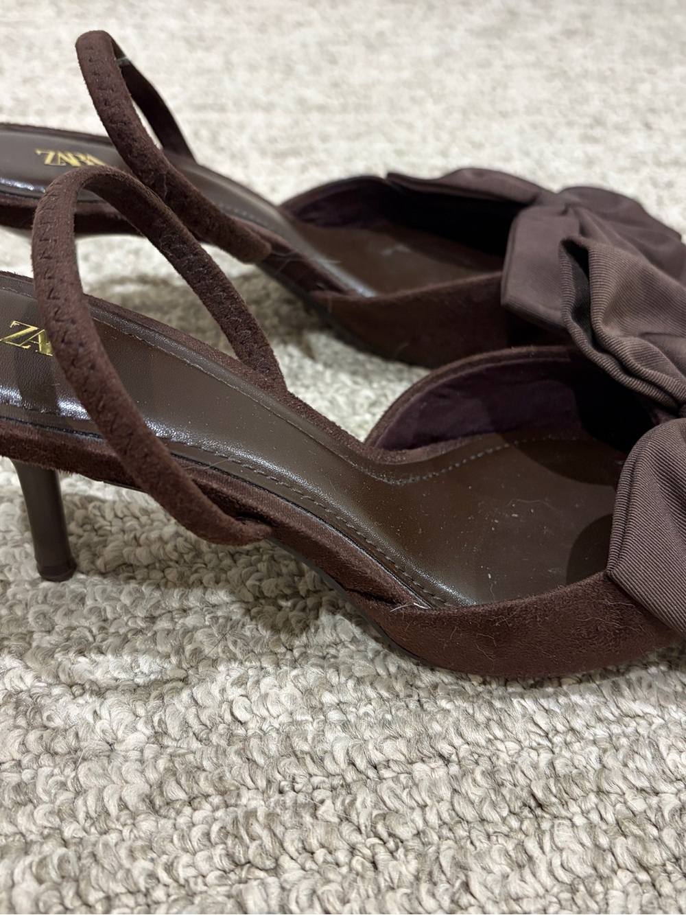Zara Brown Bow-Strap Women's Heels - Picture 2 of 4